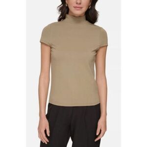 NWT DKNY Cap Sleeve Mock Neck Top Women's M Light Fatigue L